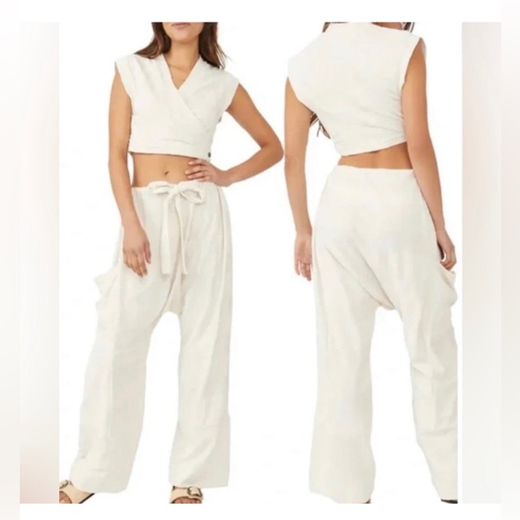 Free People Terry drop pant beach boho crop top set - Picture 1 of 6